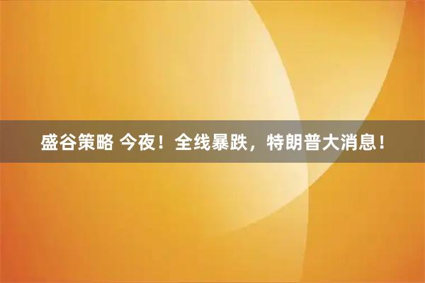 盛谷策略 今夜！全线暴跌，特朗普大消息！