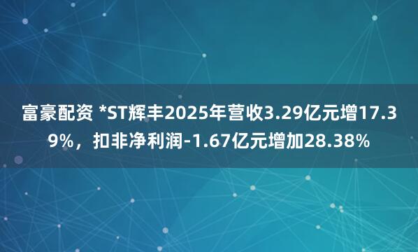 富豪配资 *ST辉丰2025年营收3.29亿元增17.39%，扣非净利润-1.67亿元增加28.38%